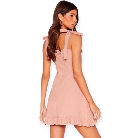 Nasty Gal NWT 10 Can’t Tie My Love Ruffle Mini Dress In Rose Cute Party Barbie - Picture 2 of 9
